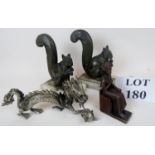 A pair of Art Deco bronzed models of squirrels on marble bases (a/f),