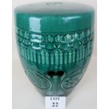 A Chinese green/turquoise glazed ceramic garden seat, relief moulded with birds,