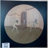 Fred Bromfield (1977) - 'Nude fencing', oil on board, signed and dated verso, 64 cm x 64 cm,