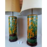 A pair of highly decorative Chinese ceramic table lamps, Sancai taste but later,