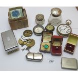 An assortment of items to include an Art Deco silver topped scent bottle, Birmingham 1923,