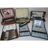 Six vintage cased sets of cutlery,