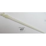 A modern Chinese white jade hairpin, 24 cm long,