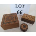 Tunbridge Ware: Comprising 3 small boxes and lids, 6 cm, 6 cm,