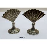 A pair of silver fan shaped menu holders, import marks for Birmingham 1901, approx 3.