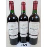 3 bottles of red wine being Michel Lynch, Bordeaux,