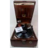 An early 20th century HMV mahogany portable gramophone player,