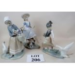 Three Lladro figurines: Girl with puppy,