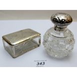 A hobnail cut silver topped scent bottle,