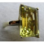 Brazilian quartz gemstone dress ring, 18 x 13 mm octagonal cut solitaire, size T,