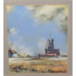 Gordon Allin - 'Landscape with windmill', pastel on paper, 30 x 26 cm, signed,