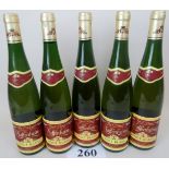 5 bottles of white wine being Pfaffenheim Pinot Blanc, vin de Alsace,