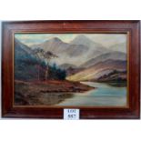 British School - 'Scottish mountain landscape with loch', early 20th century, oil on canvas,