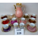 A harlequin set of twelve 19th century French porcelain 'Litron' shaped cups and 10 saucers and