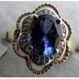 AAA grade diamond & tanzanite coloured 9ct gold ring,