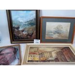 Collection of decorative art to include 'highland scene', oil on canvas, 'street scene',