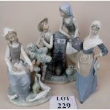 Three Nao figurines, couple at well, girl with geese, girl with jug,
