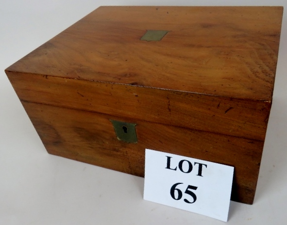 A Victorian walnut writing slope with inset brass escutcheons and nicely fitted interior est: - Image 2 of 2