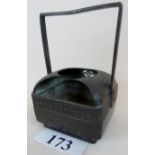 A Japanese Meiji period bronze container, with detachable cover, fixed loop handle,