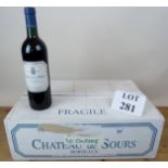12 bottles red wine being Château du Sours, Bordeaux,