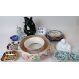 A selection of decorative ceramics, to include 2 Royal Crown Derby 'Japan' palette dishes,