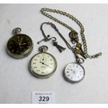 An engraved 800 stamped pocket watch on an Albert, a pocket watch/stop watch, a stop watch,