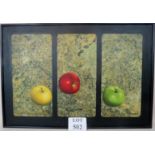 Manila School (1968) - 'Three Apples', oil on board, indistinctly signed,