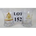 Masonic Interest: a pair of antique hand blown toasting glasses with enamel painted emblematic