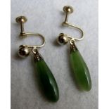 Vintage spinach jade coloured earrings, 30 mm drop approx,