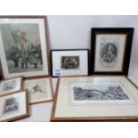 A collection of 19th century and earlier etchings and prints, 7 items in total,