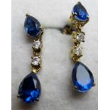 Midnight blue quartz gemstone earrings, 33 mm drop, post back,