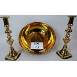 A pair of Victorian brass candlesticks, 25 cm high,