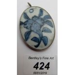 A Chinese provincial hard paste porcelain pendant with sterling silver mount est: £20-£40
