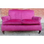 A 19th century 2 seater settee upholstered in maroon silk material and in clean condition est: