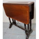 A small Edwardian inlaid mahogany Sutherland table, with central shell inlay to top,