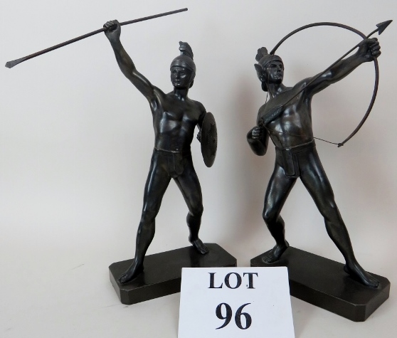 A pair of early 20th century bronzed spe