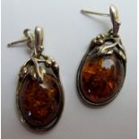 A pair of Baltic amber drop earrings, ma