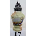 A Locke & Co Worcester porcelain caster with silver plated mounts, c.