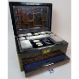 A fine quality 19th century brass inlaid coromandel ladies travelling vanity box,