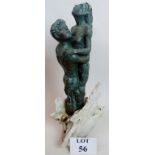 A 20th century sculpture of a couple embracing, bronze verdigris, patination,