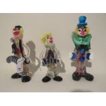 Three glass clowns in the Murano glass style,