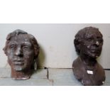 Two decorative plaster busts of female f