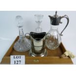 Drinks set: comprising a light oak tray with Remy Martin plaque,