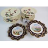 A 19th century continental porcelain 8 piece part dessert service painted with blackberries and a