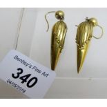 A pair of old yellow gold drop earrings.