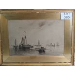 George Sheffield (1839-1892) - 'Anchored', sepia watercolour, signed and dated,