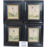 Cricket Interest - a set of four antique colour prints depicting named early cricketers,