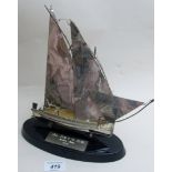 A 925 stamped yacht on base, John Vella & Co Ltd, Melliche,