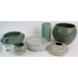 A collection of six items of Upchurch studio pottery, some a/f,