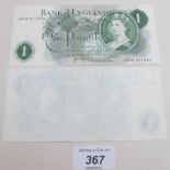 Two paper £1 notes from portrait series 1960/1978, with consecutive numbers,